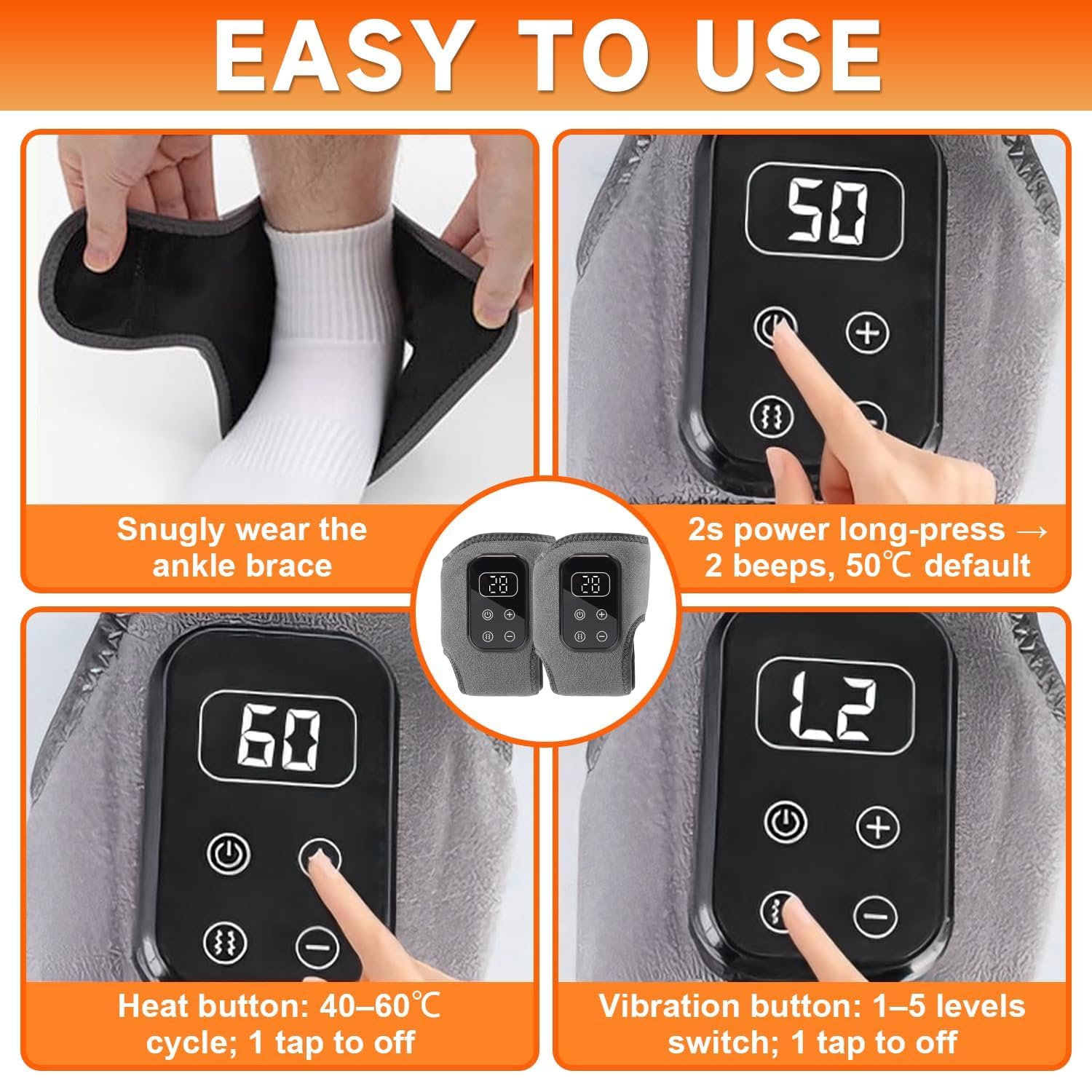 Fußmassagegerät, 2 Stück 3-In-1 Elektrische Fußmassageräte mit 5 Modi und 5 Wärmestufen, Kabelloses Foot Massager für Knöchel, Ferse, Sohle, Fußgewölbe, Ideal Geschenk für Eltern