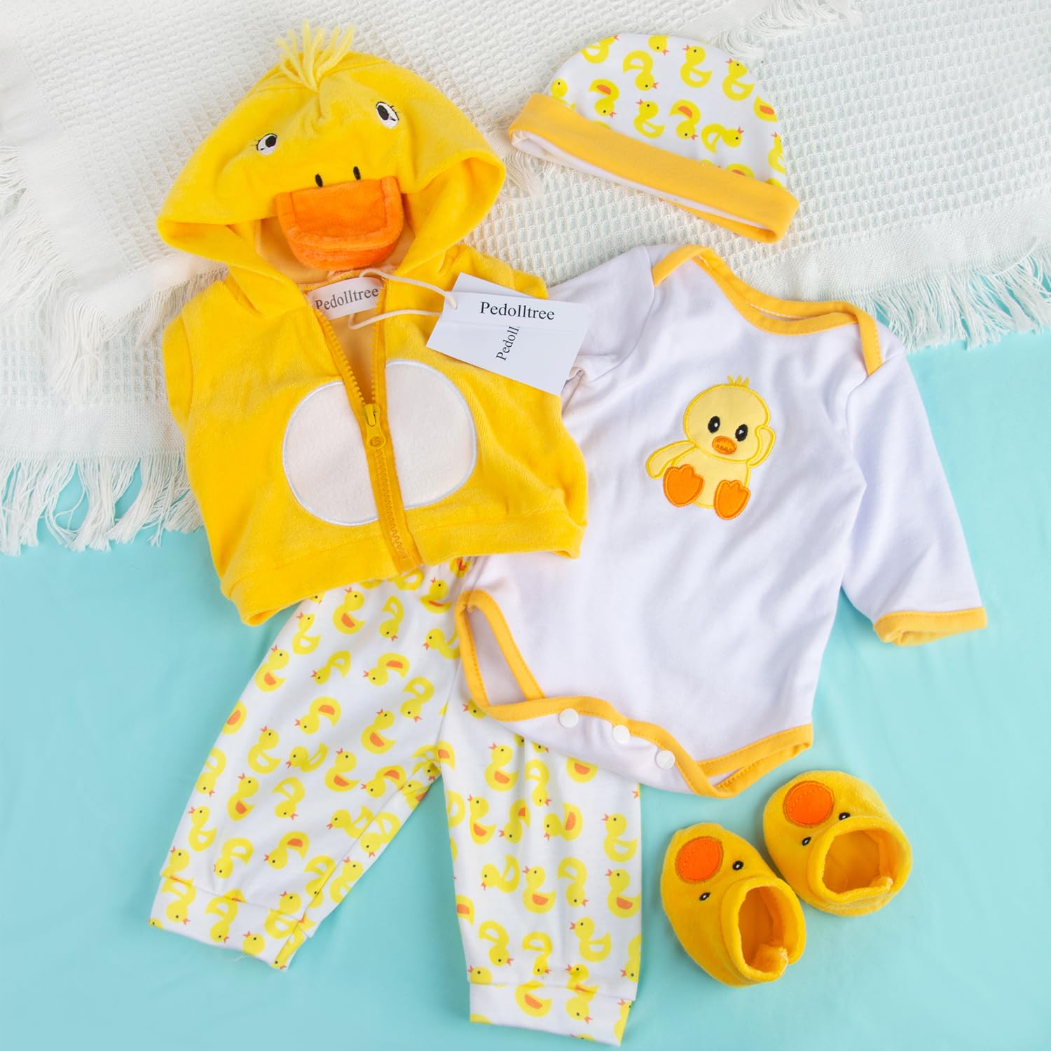 Reborn Babypuppen-Kleidung, 45,7 cm, Outfit-Zubehör, gelbe Ente, 5-teiliges Set für 43,2-48,3 cm Reborn-Puppe, Neugeborene, Mädchen und Jungen