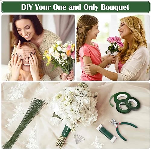 Miniatura 8 de PAXCOO Kit de arreglos florales con cinta verde y alambre, pasador de flor de Boutonniere, cortador de alambre para suministros de fabricación de