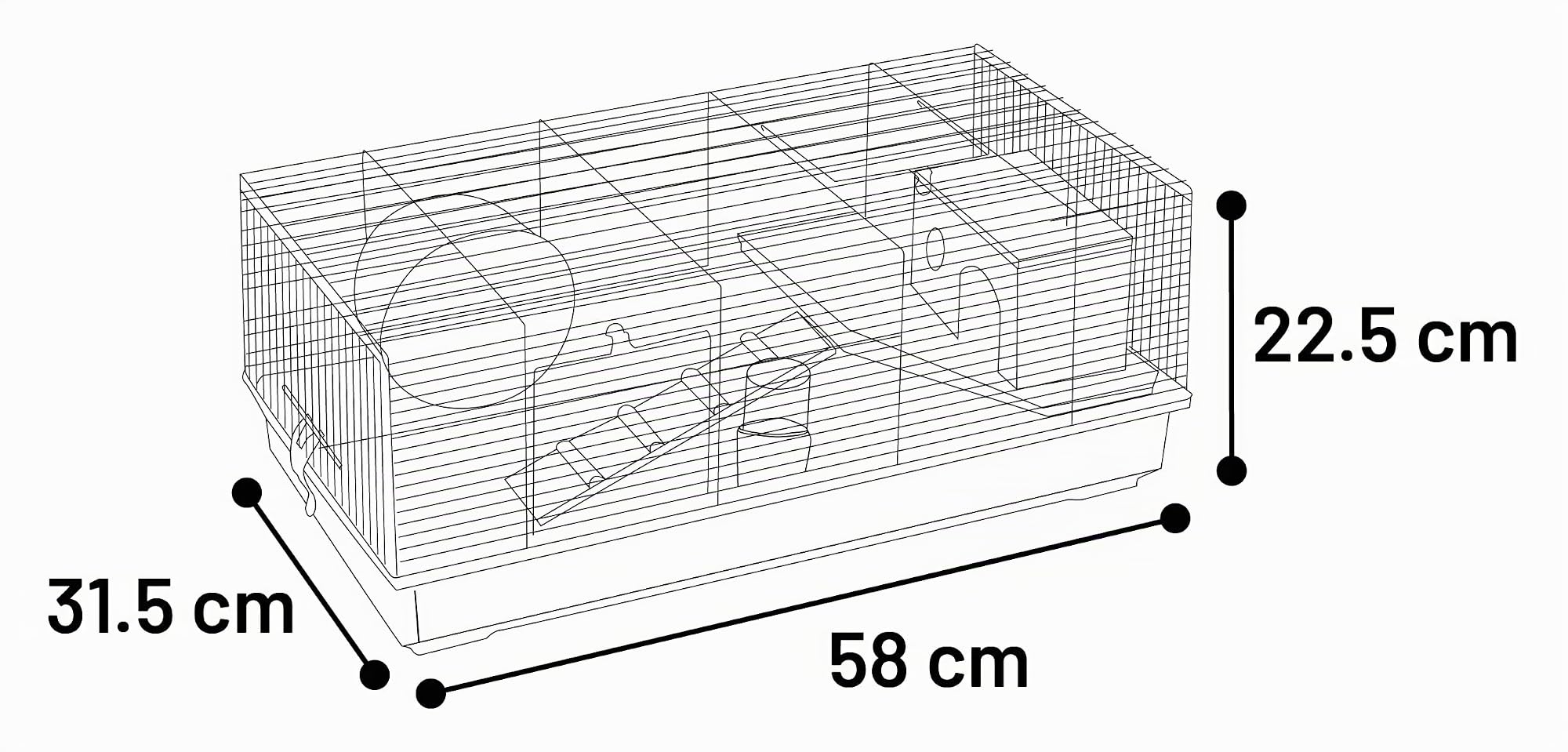 Flamingo - Cage pour Hamster Jang - Compacte et Pratique avec Accessoires Inclus - Noir/Gris, 58 x 31,5 x 22,5 cm