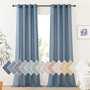 NICETOWN Flax Linen Sheer Curtains for Living Room, (Stone Blue) Grommet Vertical Drapes Semi Sheer Linen Curtains Privacy with Light Filtering for Bedroom/Farmhouse, W52 x L96, 1 Pair
