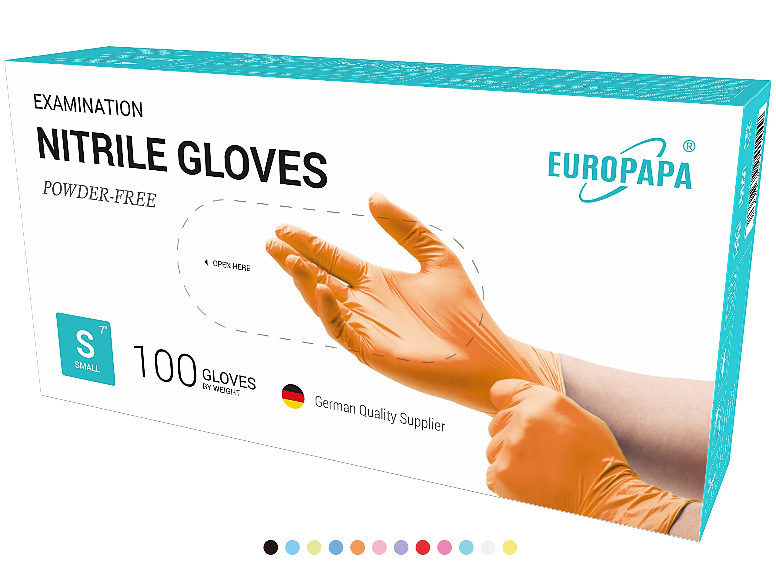 EUROPAPA® 500 x jednorazowe rękawiczki nitrylowe bez talku rękawice badawcze EN455 EN374 bez lateksu rękawiczki jednorazowe rękawiczki dostępne w rozm. S, M, L & XL (pomarańczowy, S)
