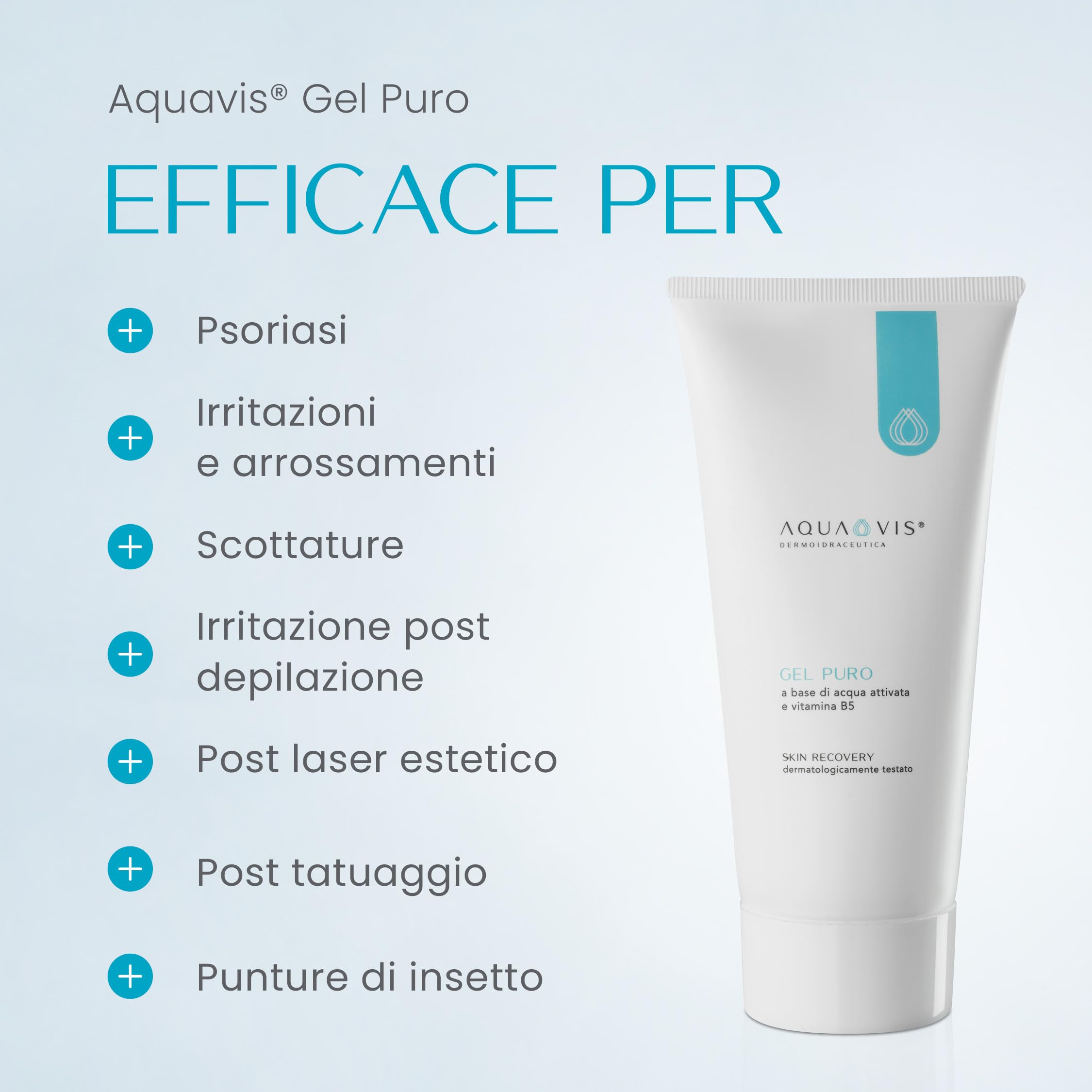 Aquavis® Gel Puro Rigenerante Lenitivo Con Aquavis, Pantenolo, Aloe vera 100% BIO e vitamina B5. (150 ml)