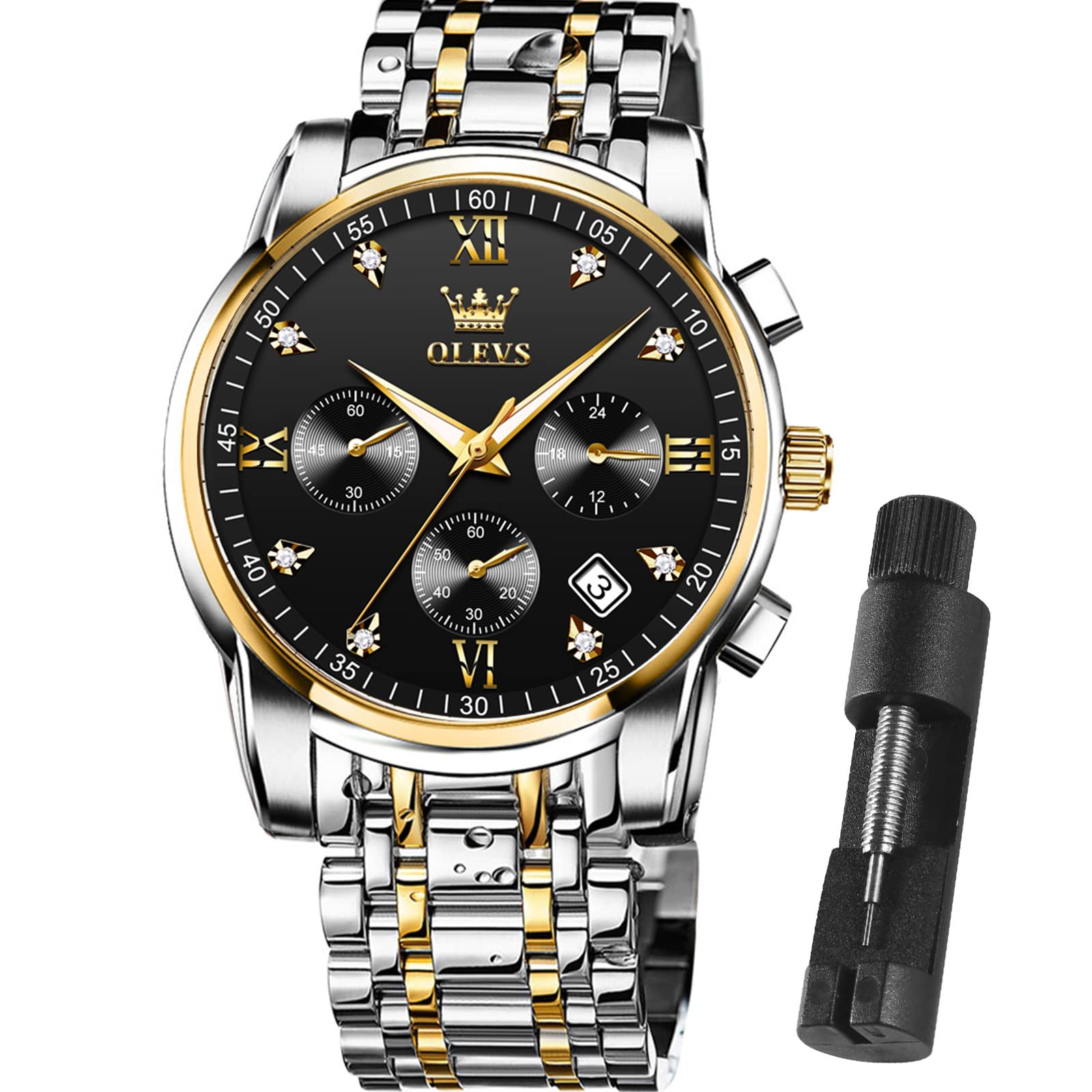 OLEVS Mens Watches Waterproof Stainless Steel Adjustable Bracelet Watch Quartz Analog Watch for Men Fashion Business Classic Mens's Wrist watch's Casual Watches Gold/Blue/Black/White/Face/Dial