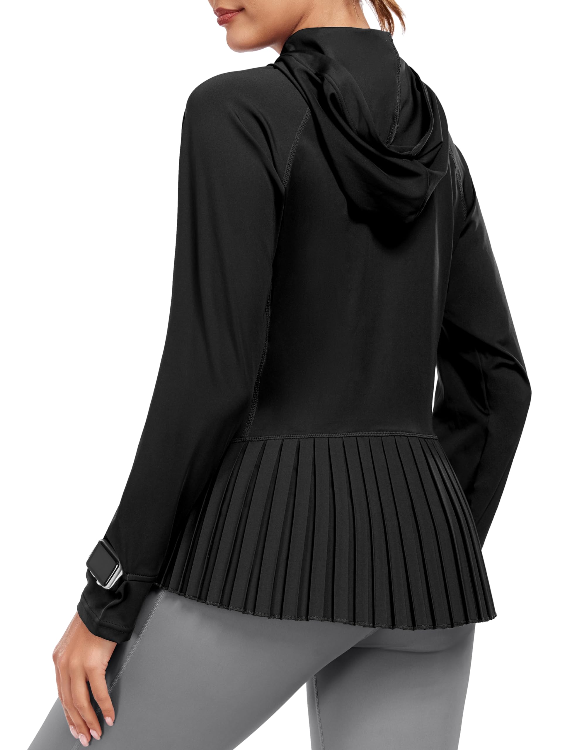 Little Donkey Andy Women's Golf Hoodie Jacket with Pleated Tennis Skirt Hem UPF 50+ Sun Protection Full Zip Running Athletic Jackets Black, XX-Large