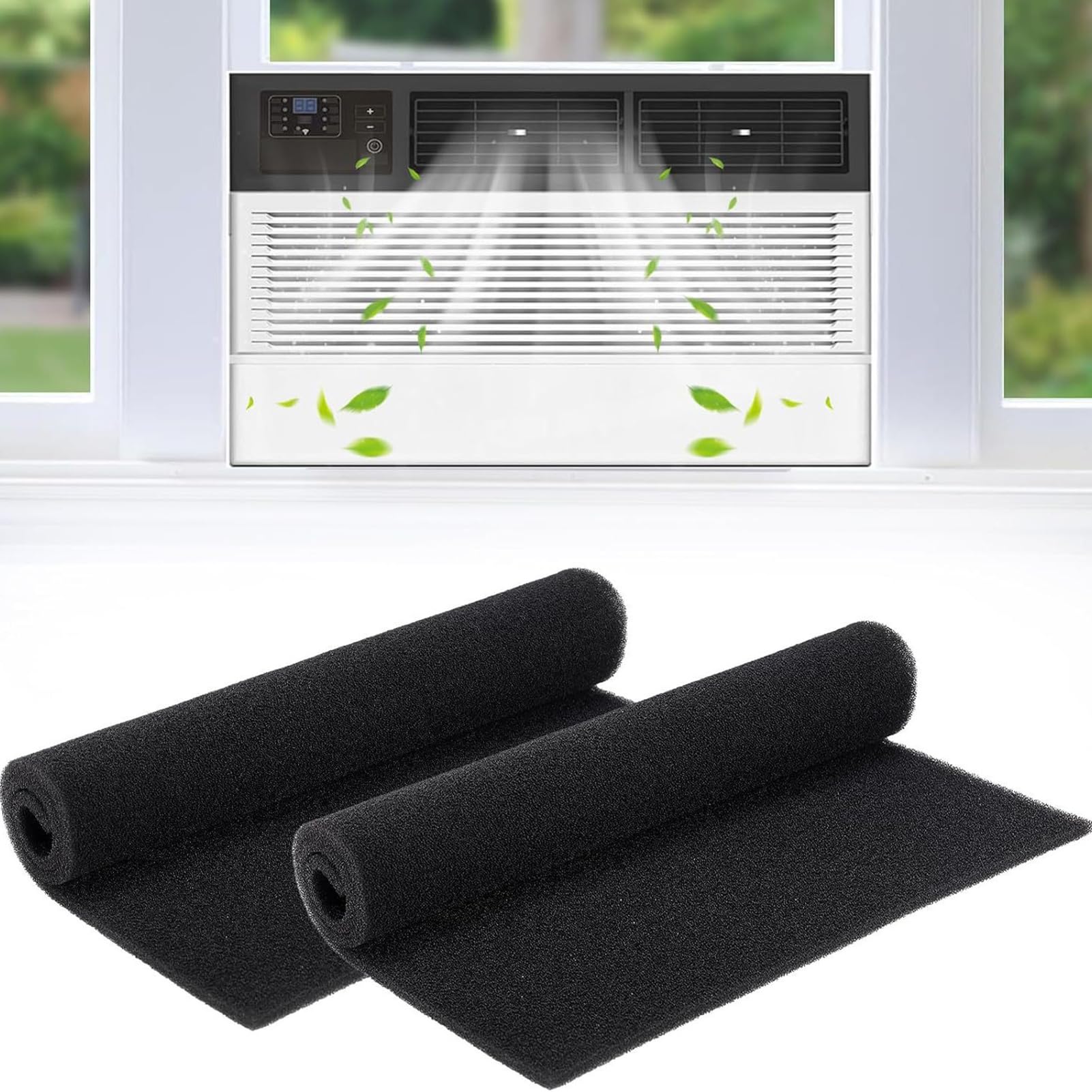 2 Pack Cuttable Air Conditioner Filters - Cut to Fit Carbon Pad Air Purifier Filters, Washable Reusable Foam Pad Pre Filter Roll for AC Window Unit Charcoal Sheet