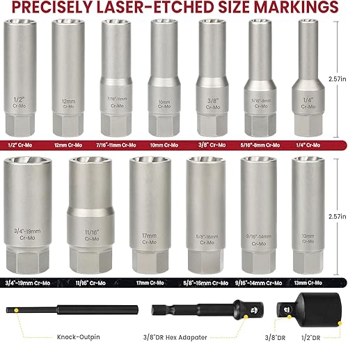 Miniatura 2 de Kit de extractor de pernos profundos de 16 piezas, con adaptador de 38 pulgadas, juego de enchufes extractores de tuercas rotas Ez Out, herramienta