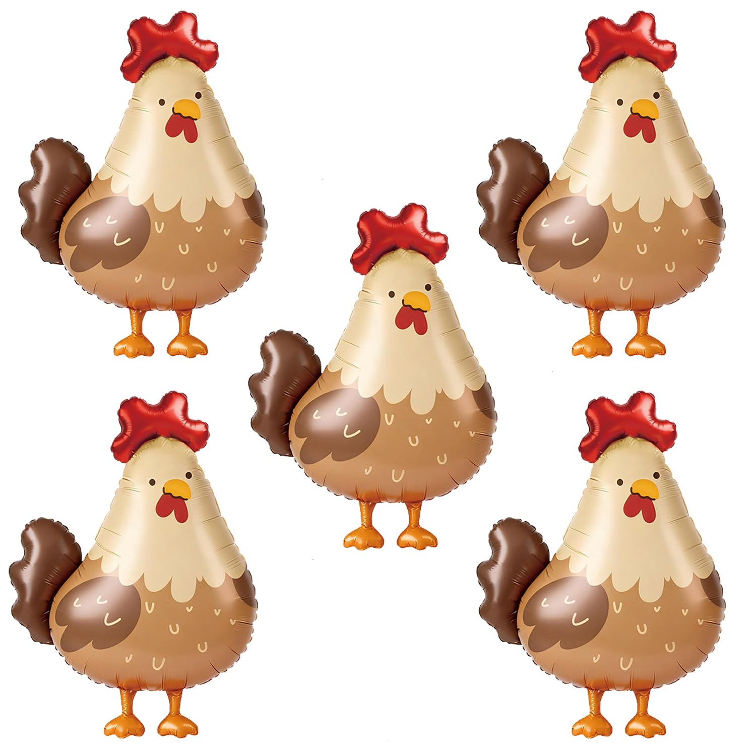 5 Pack 29 Inch Rooster Foil Balloons, Cute Chicken Mylar Balloons for Kids Birthday, Farm Theme Party Decorations, Barn Yard Party Supplies, Helium Supported Reusable Rooster Balloons for Photo Props