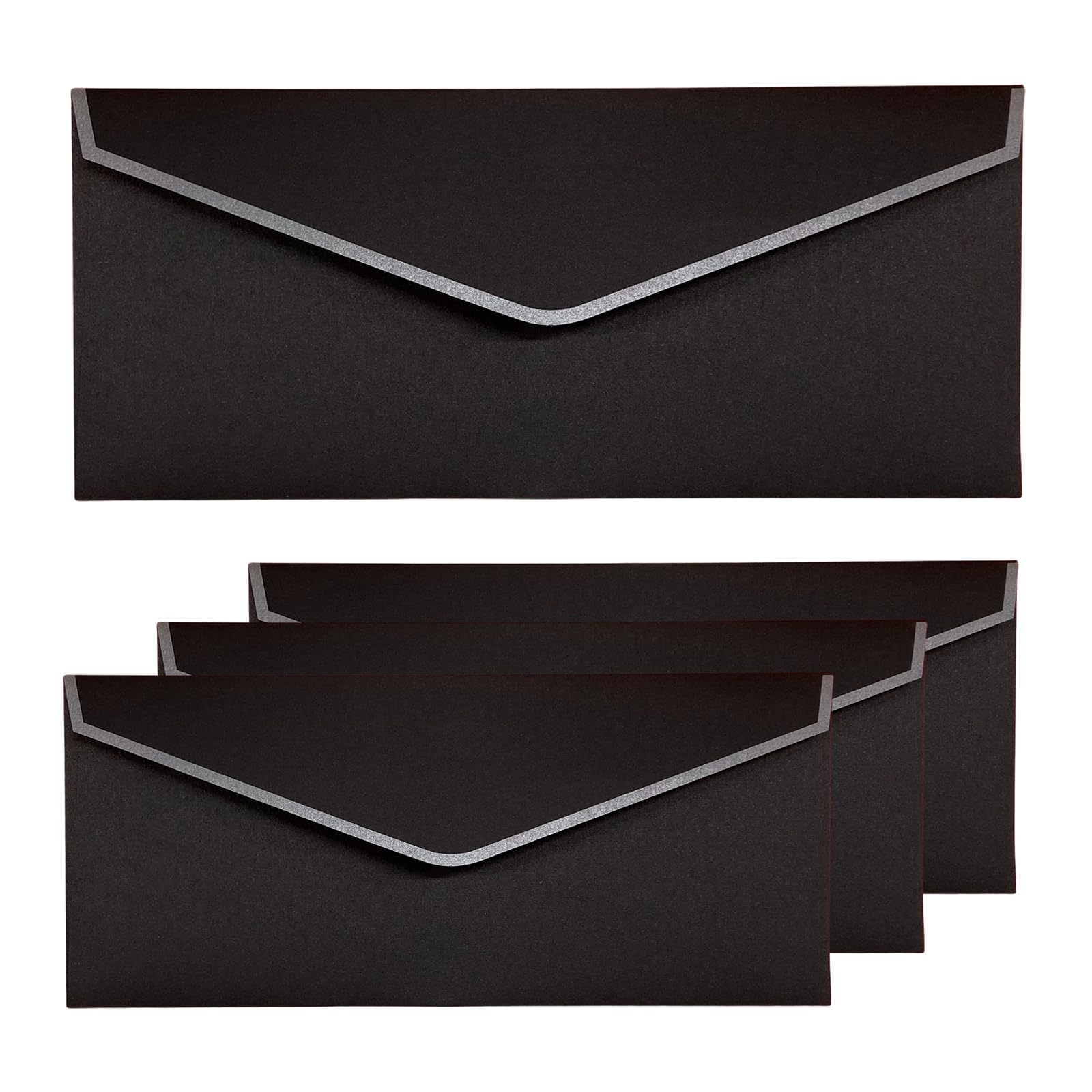Black Envelopes Letter Size 4 1/8 x 9 1/2 Inches, Fine Quality with Silver Edge Pattern, 30 Sheets – Perfect for Invitations, Gifts, Money Enclosures,