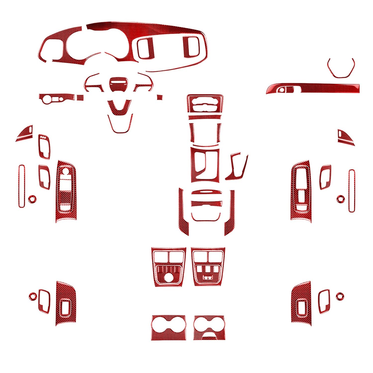 NVCNX Full Set Real Carbon Fiber Dashboard Center Console Door Panel Steering Wheel Frame Strip Sticker Trim Kit