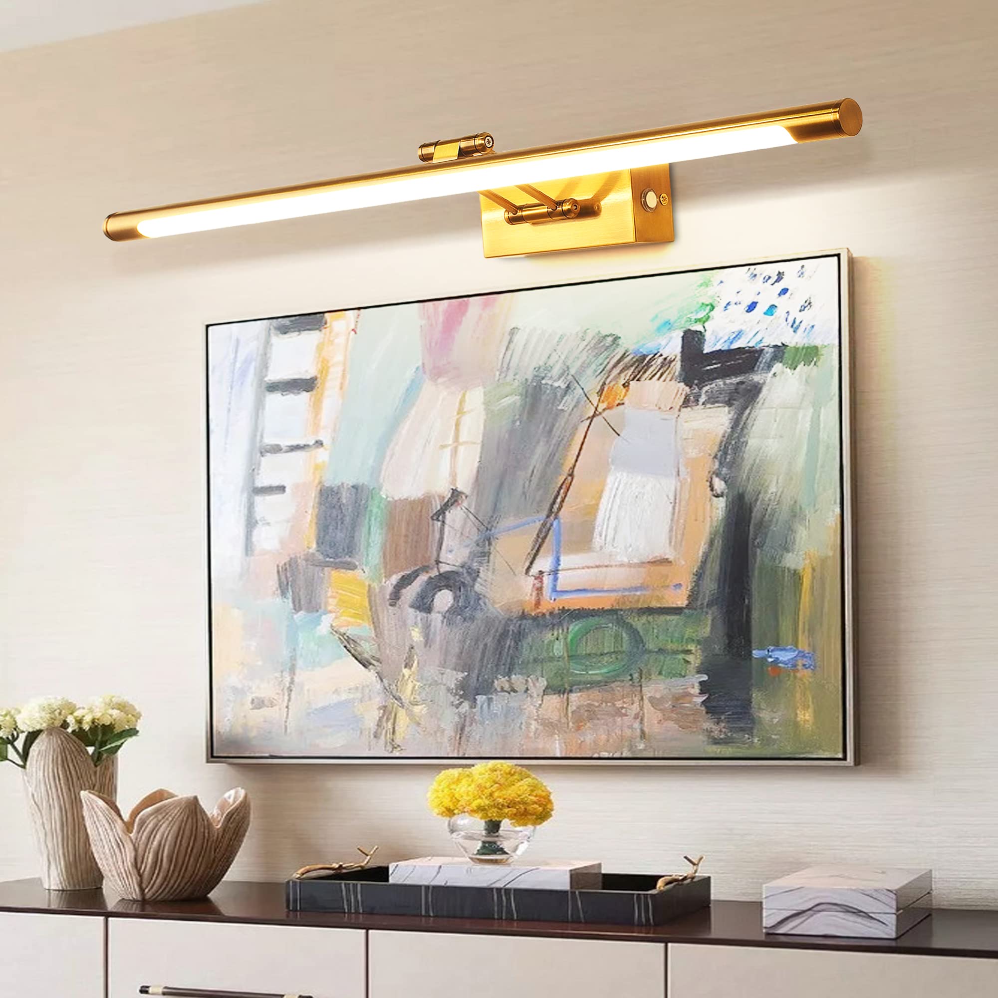 LED Spiegelleuchte Badezimmer 60cm 12W, Dimmen einer einzigen Farbtemperatur LED-Bilderleuchte mit Schwenkbarem Lampenkopf, Wandleuchte Spiegel Beleuchtung Lampe