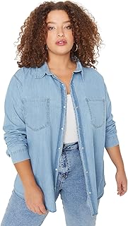 Trendyol Woman Light Blue Denim Shirt TBBAW23AX00018 Plus Size Shirt