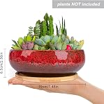 ARTKETTY Pots sucants - 7.5 Poitrine de grande taille avec bac en bambou, pots de bonsai peu profonds avec drainage, planteur en céramique pour les plantes intérieures, cactus, décoration de bureau à domicile