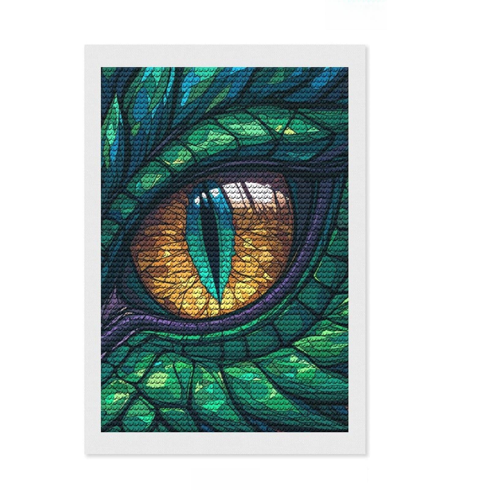 Junmoney Dragons Gaze Stained Glass Diamond Art Kit 8"x12", Office Decor, for Women, with Tool Kit, Gift Idea, Stress Relief Craft, Adhesive Canvas