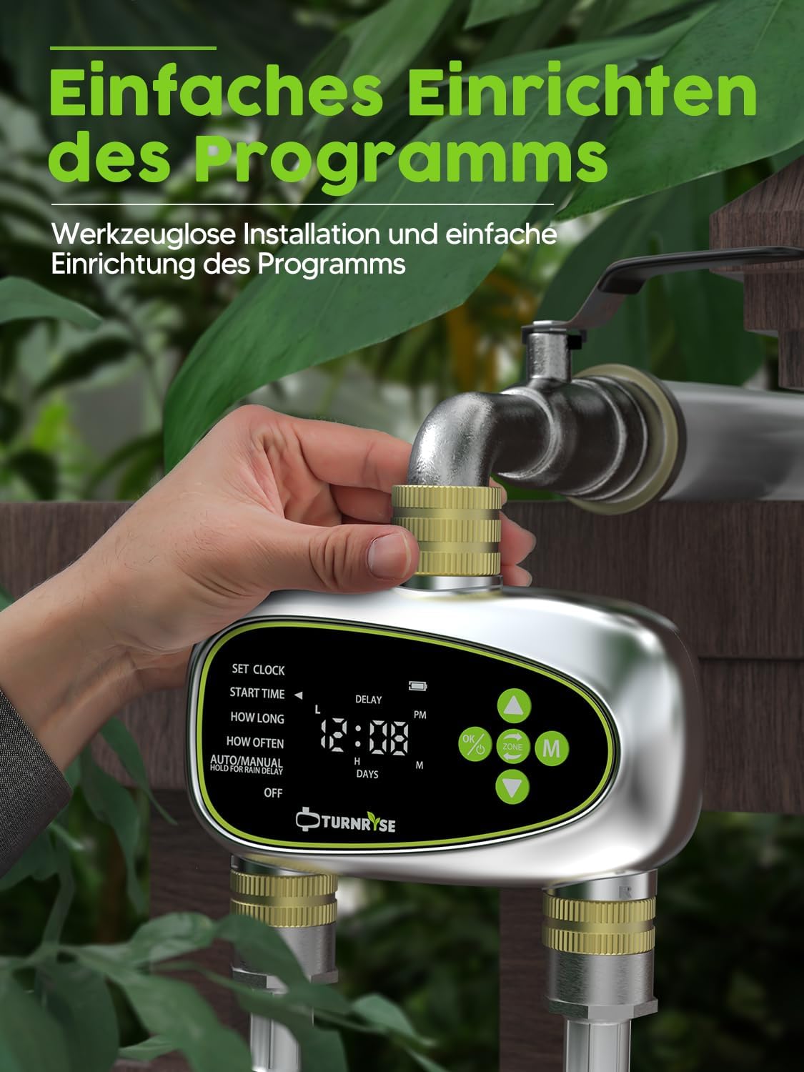 Centralina di Irrigazione 2 Vie Timer Irrigazione con Ingresso e Uscita in Ottone Ritardo della Pioggia e Irrigazione Automatica Manuale con Programmi per Prati e Giardini