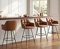 Vista 18 de Juego de 2 taburetes de bar de cuero, 30 pulgadas de altura de barra con respaldo, silla de bar para isla de cocina, taburetes de bar modernos