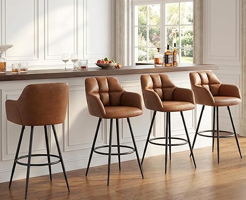 Vista 17 de Juego de 2 taburetes de bar giratorios de terciopelo, sillas tapizadas, taburetes de bar ajustables con respaldo, taburetes de bar beige Altura