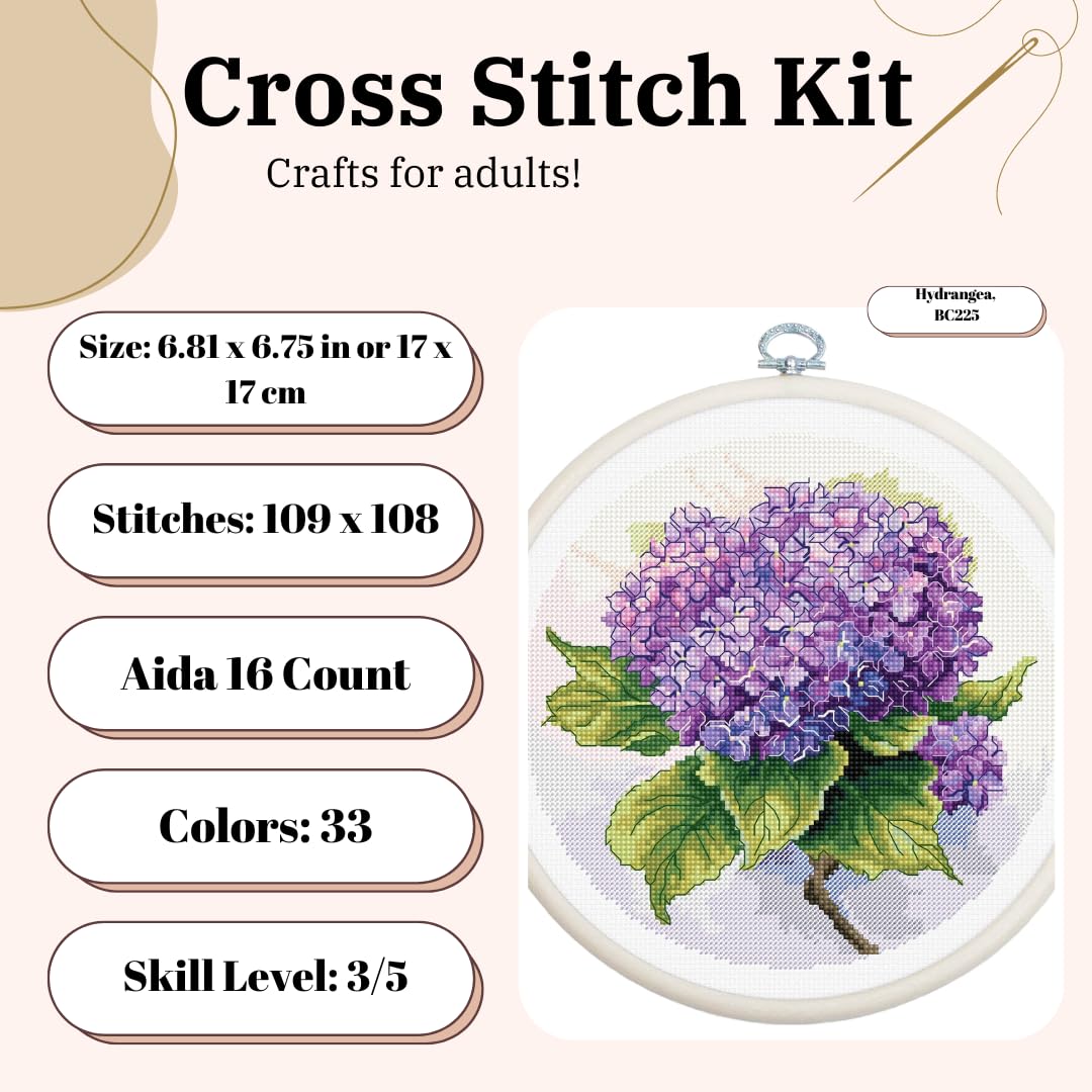 Luca-S Cross Stitch Kit with Hoop Included Hydrangea, BC225