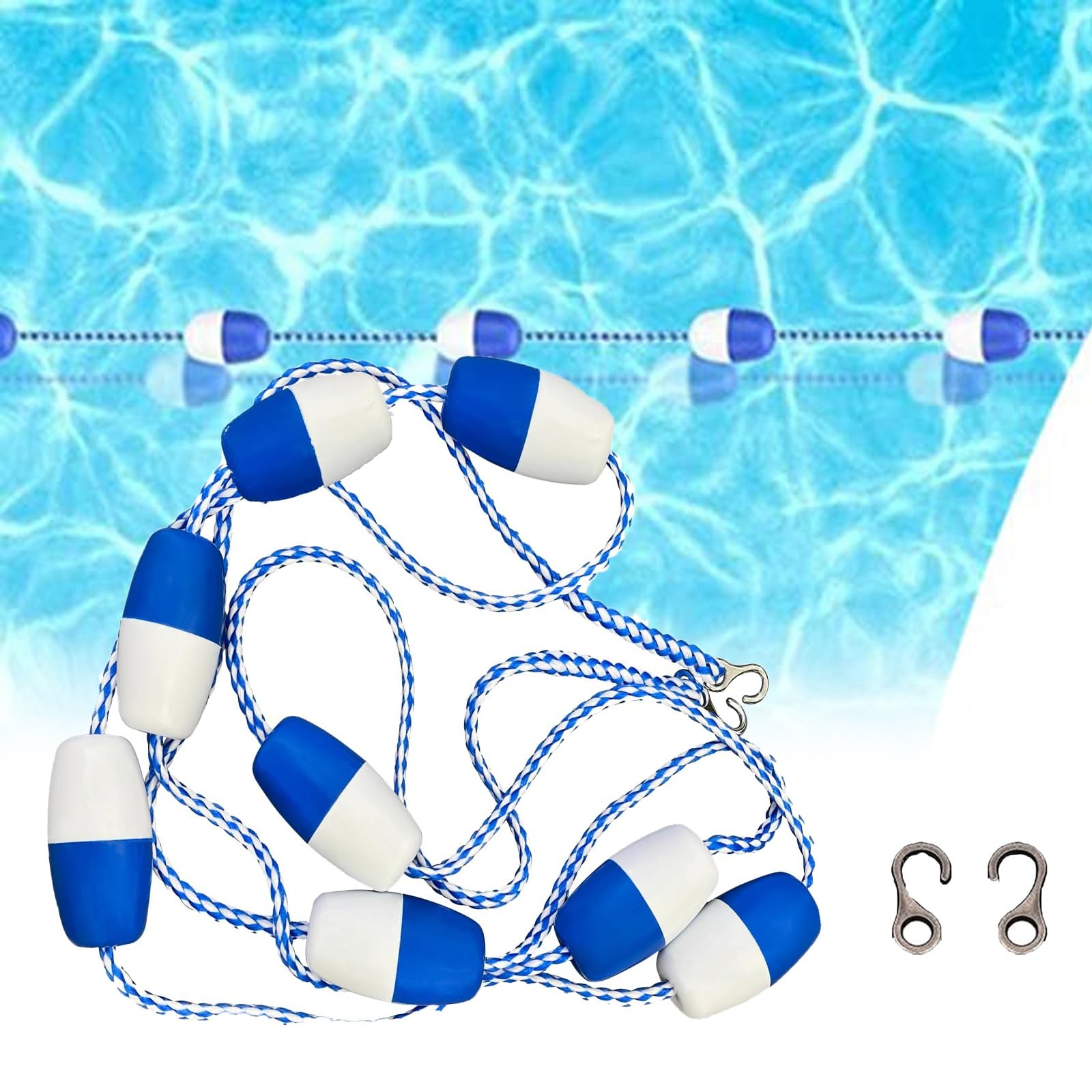 IvyLoutish 40ft, Pool Safety Rope with Floats, with Stainless Steel Hooks, for Indoor and Outdoor Swimming Pools Separating Depth-Floating Buoy Line