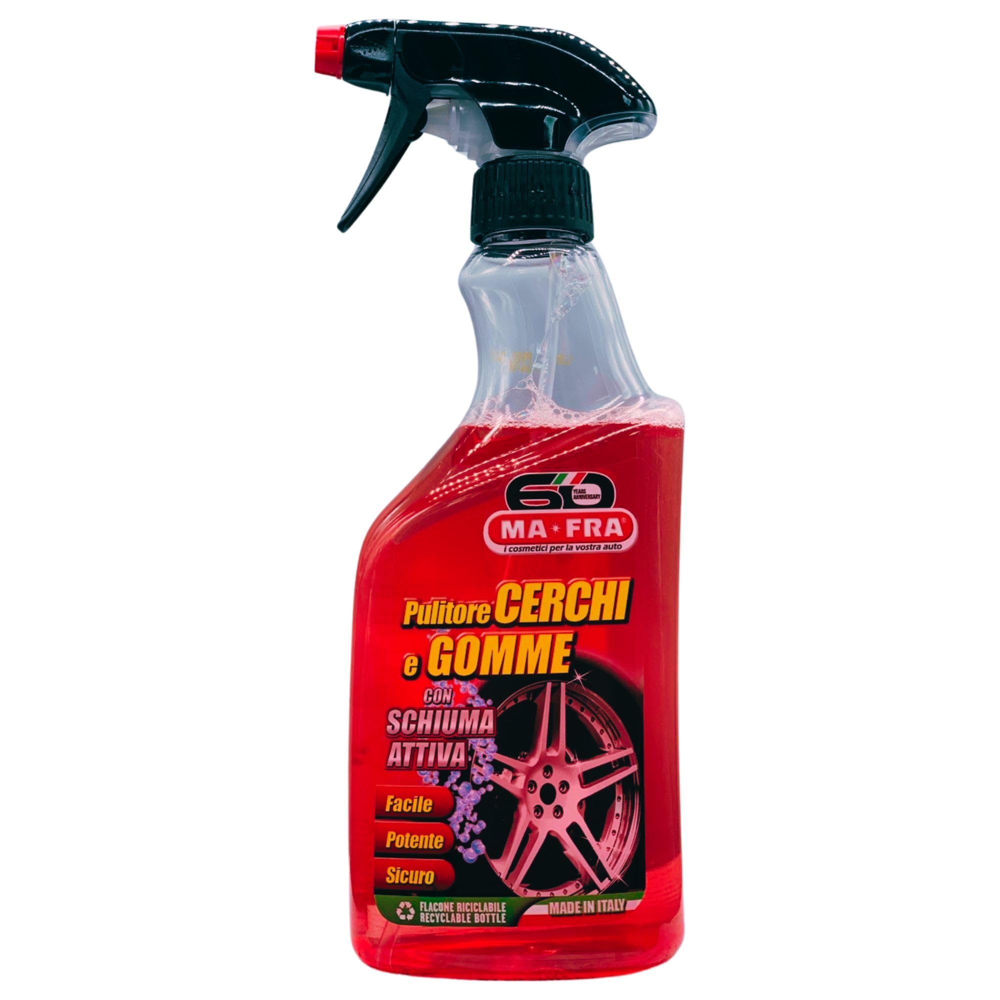 SET PULITORE CERCHI E GOMME Con Schiuma Attiva. Deterge e Sgrassa Gli Pneumatici Delle Auto: Tanica 4500ml + Trigger 500ml + Confezione Da 5 Panni In Microfibra, Formato 30x35cm