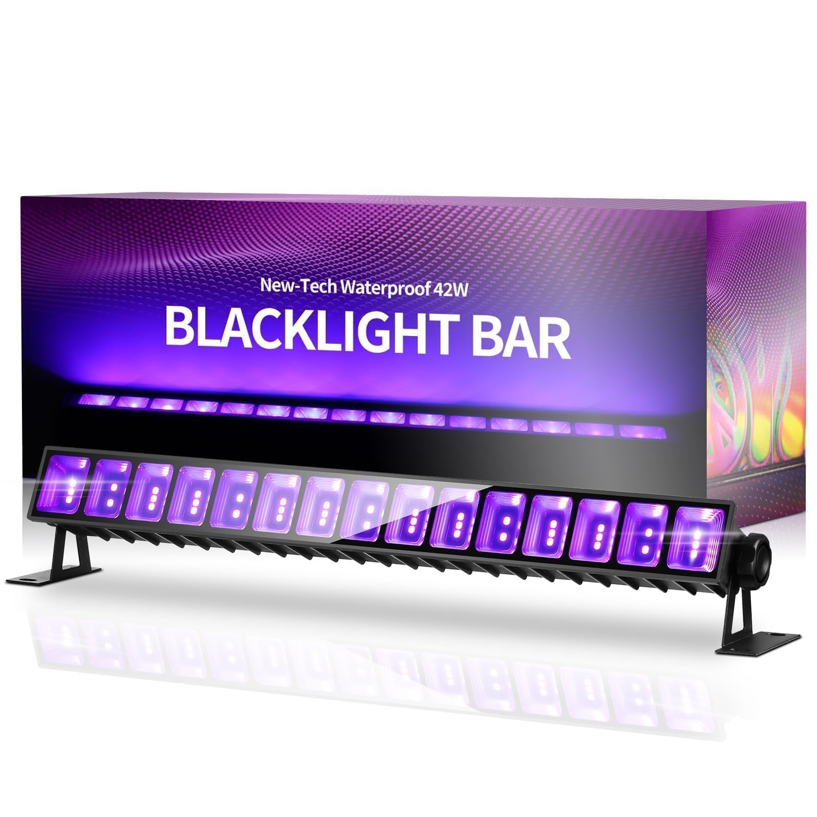 THECHAM 42W LED Black Light Bar, IP66 Waterproof Blacklight Bar with 6ft Cord+Plug+Switch, Black Lights for Glow Party, Fluorescent Poster, Body Paint, Birthday, Halloween, Bedroom, Classroom