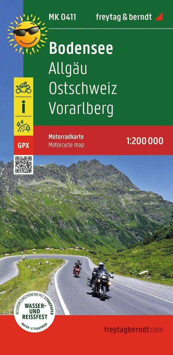 Lake Constance, Motorcycle map 1:200.000 by Freytag Berndt SHEET MAP (GERMAN)