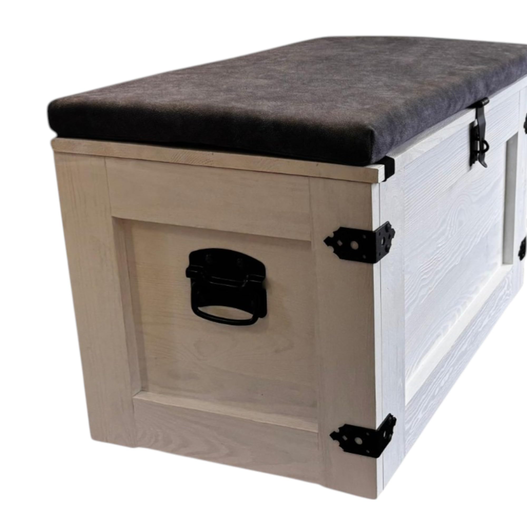 weeco Weißer Holztruhe 80cm, Holzkoffer - Aufbewahrungskorb,Truhe Truhe Couchtisch Beistelltisch Vintage klappbarem Deckel und Stauraum. Holzmobel Rustikal,mit bequemem Sitzkissen.