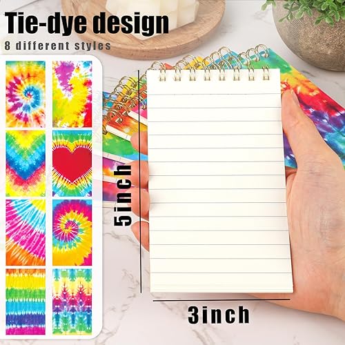 Miniatura 4 de Koogel 32 mini cuadernos en espiral, cuadernos de bolsillo de 3 x 5 pulgadas, teñido anudado, bloc de notas a rayas para escuela, mujeres, viajes,