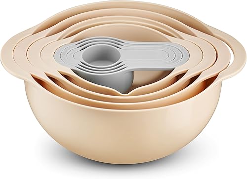 Juego de cuencos para mezclar con tazas medidoras y cucharas, colador de tamiz, cuencos de almacenamiento de alimentos, juego de accesorios de