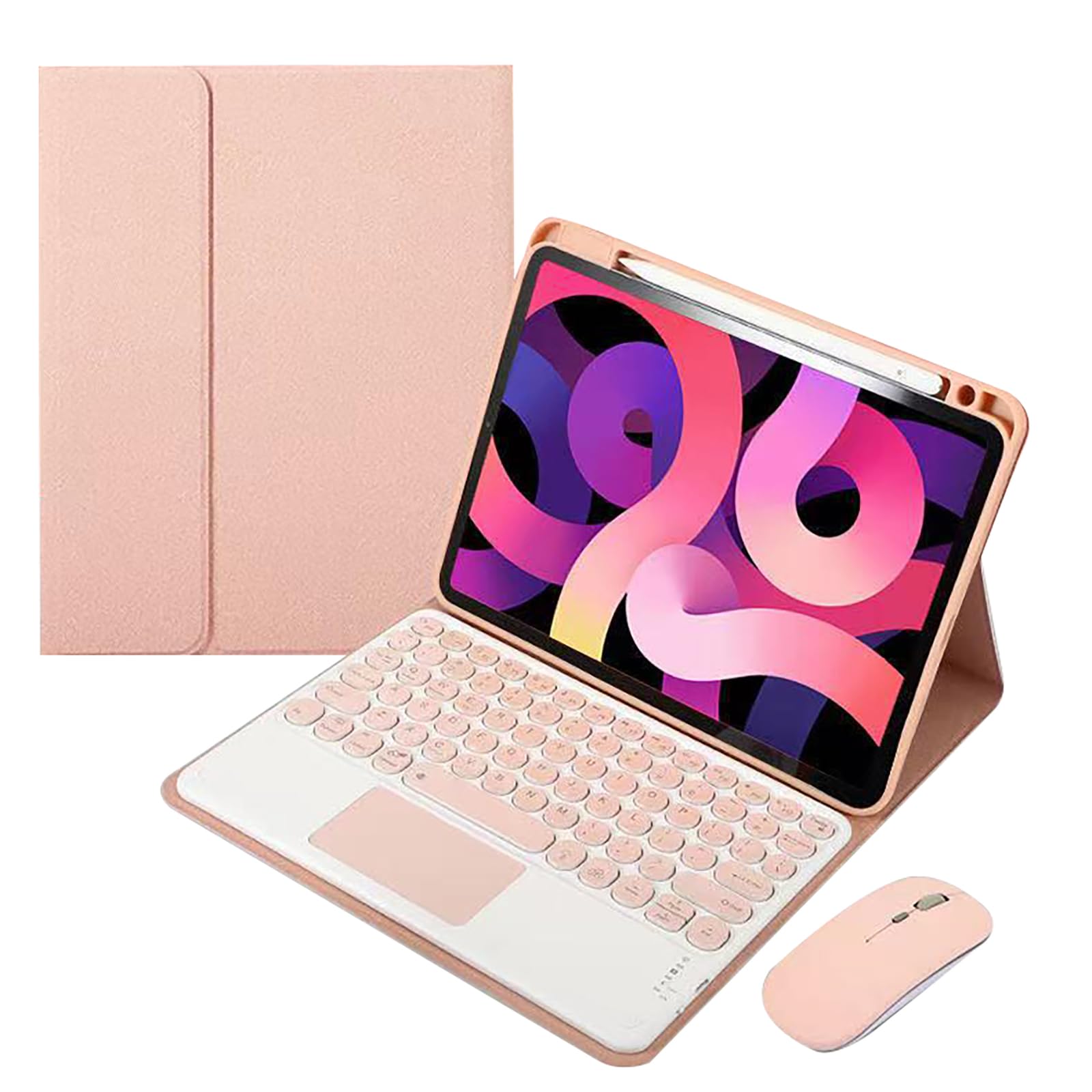 Etui na klawiaturę do Pad 8/8 Pro/7/7 Pro 28.4 cm, odłączana bezprzewodowa klawiatura Bluetooth, mysz Bluetooth, z 7 kolorami podświetleniem i touchpadem, różowe B