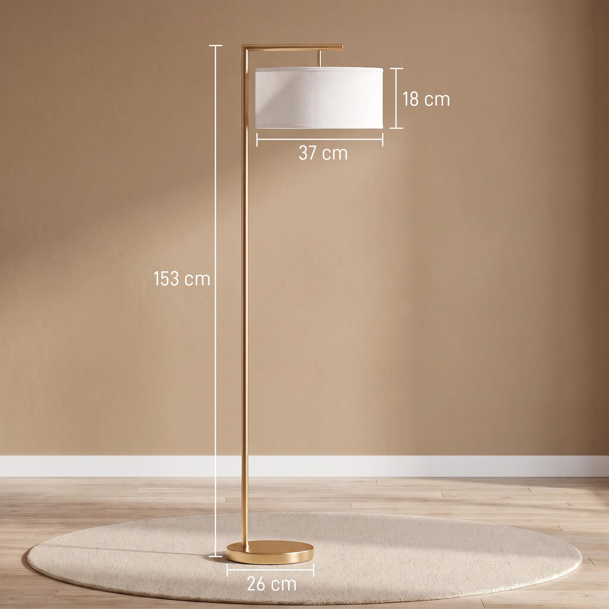 HOMCOM Lampadaire Lampe à Pied Base Ronde Stable 47x37x153 cm Or et Blanc