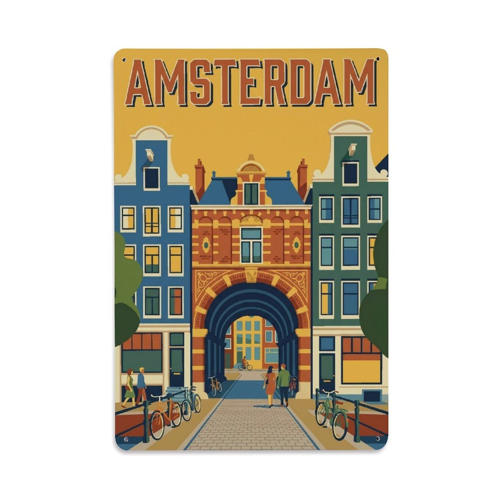 Okngb Style Gateway Archway Amsterdam Old Town Vintage Architecture Metal Tin Sign Plaque Wall Decor For Cafe, Man Cave, Club Bar, Office, Home Garden Round Metal Poster 8X12inch