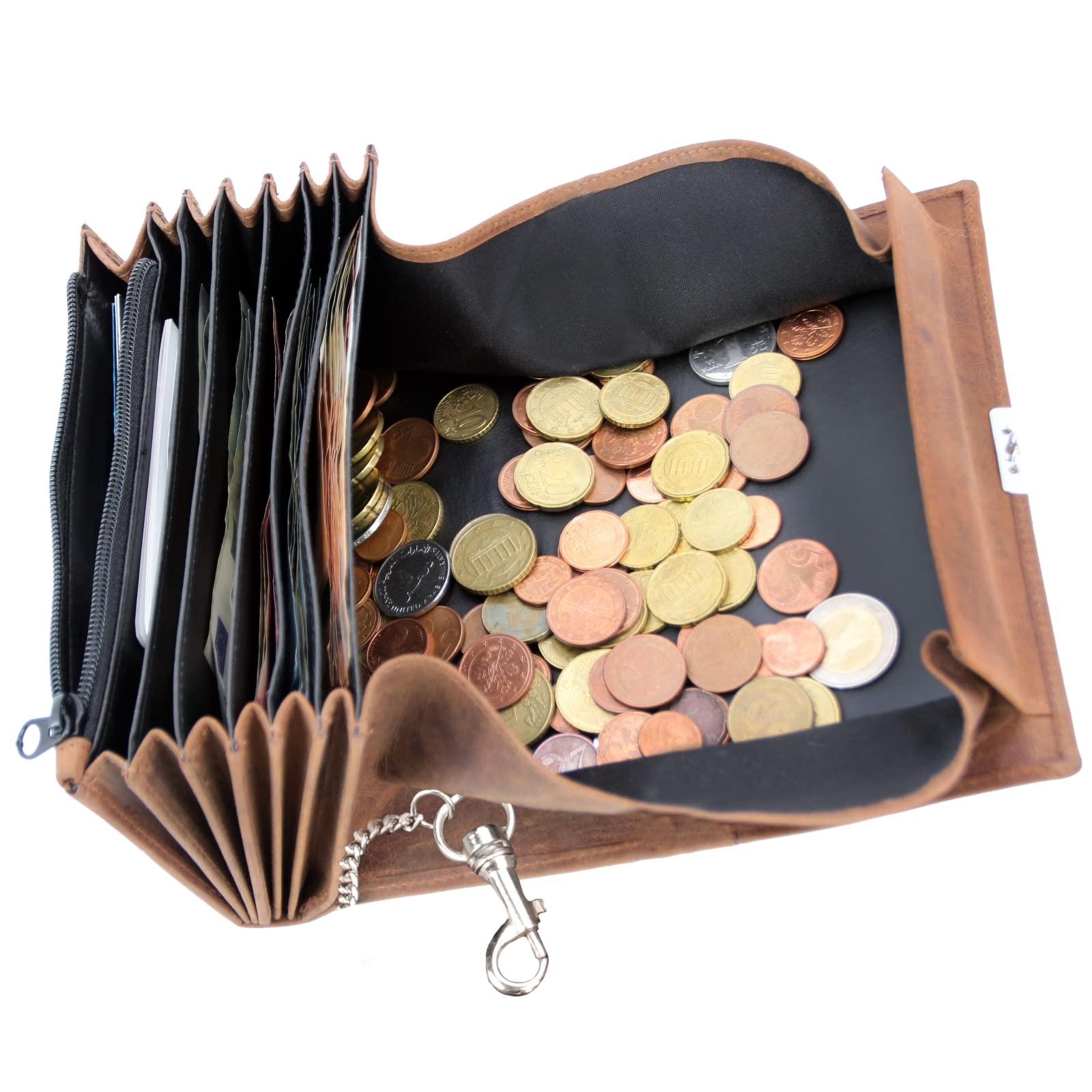 ALASSIO 42194 – Cartera de Camarero de Piel auténtica/Piel Hunter, Monedero con 6 Compartimentos para Billetes y Monedero, Monedero para Restaurante, Bar o Servicio, Aprox. 18,5 x 9,5 cm, marrón,