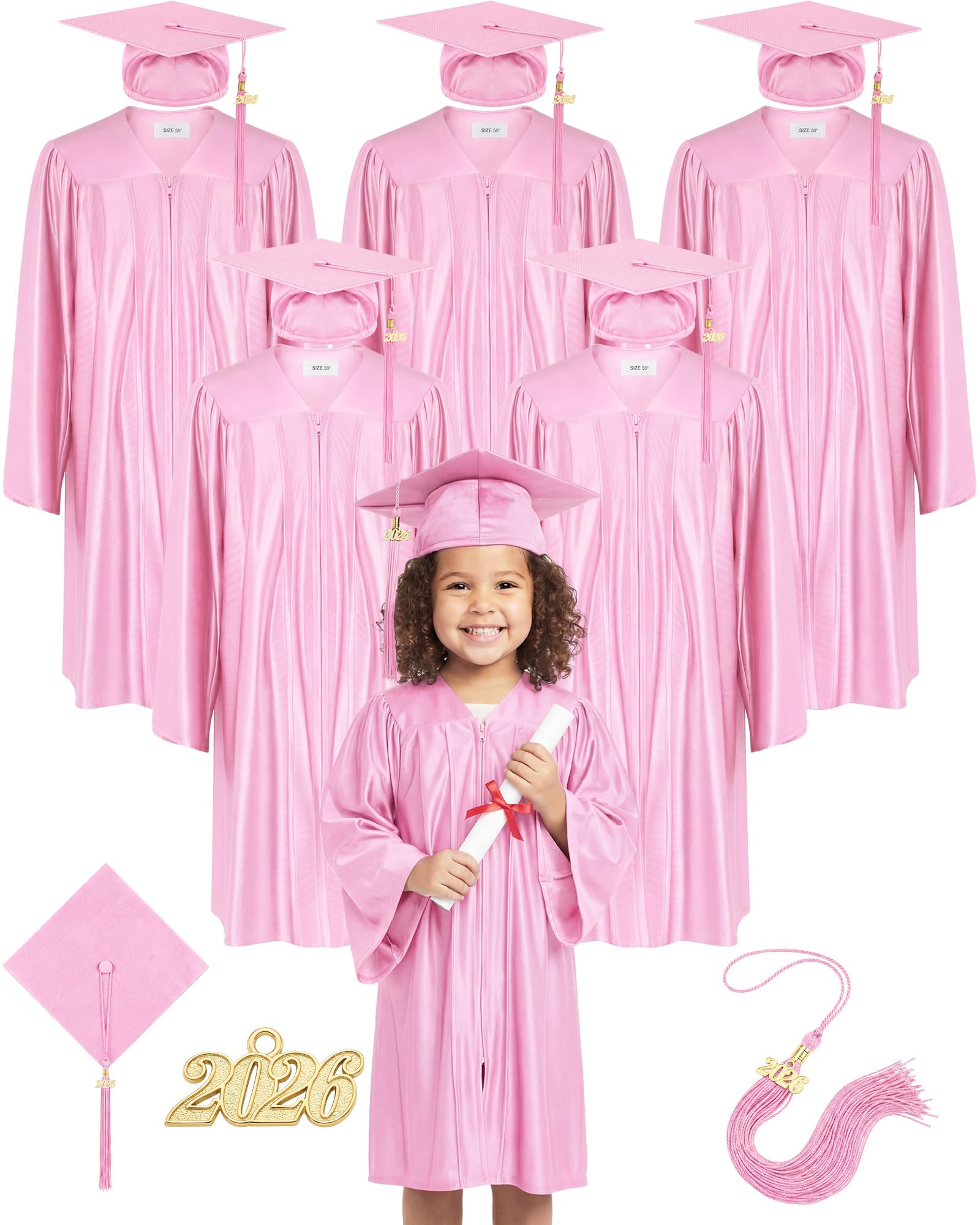 Xuhal 6 Set Preschool Graduation Cap and Gown Set Kindergarten Grad Gowns Children Graduation Cap with 2026 Grad Tassel
