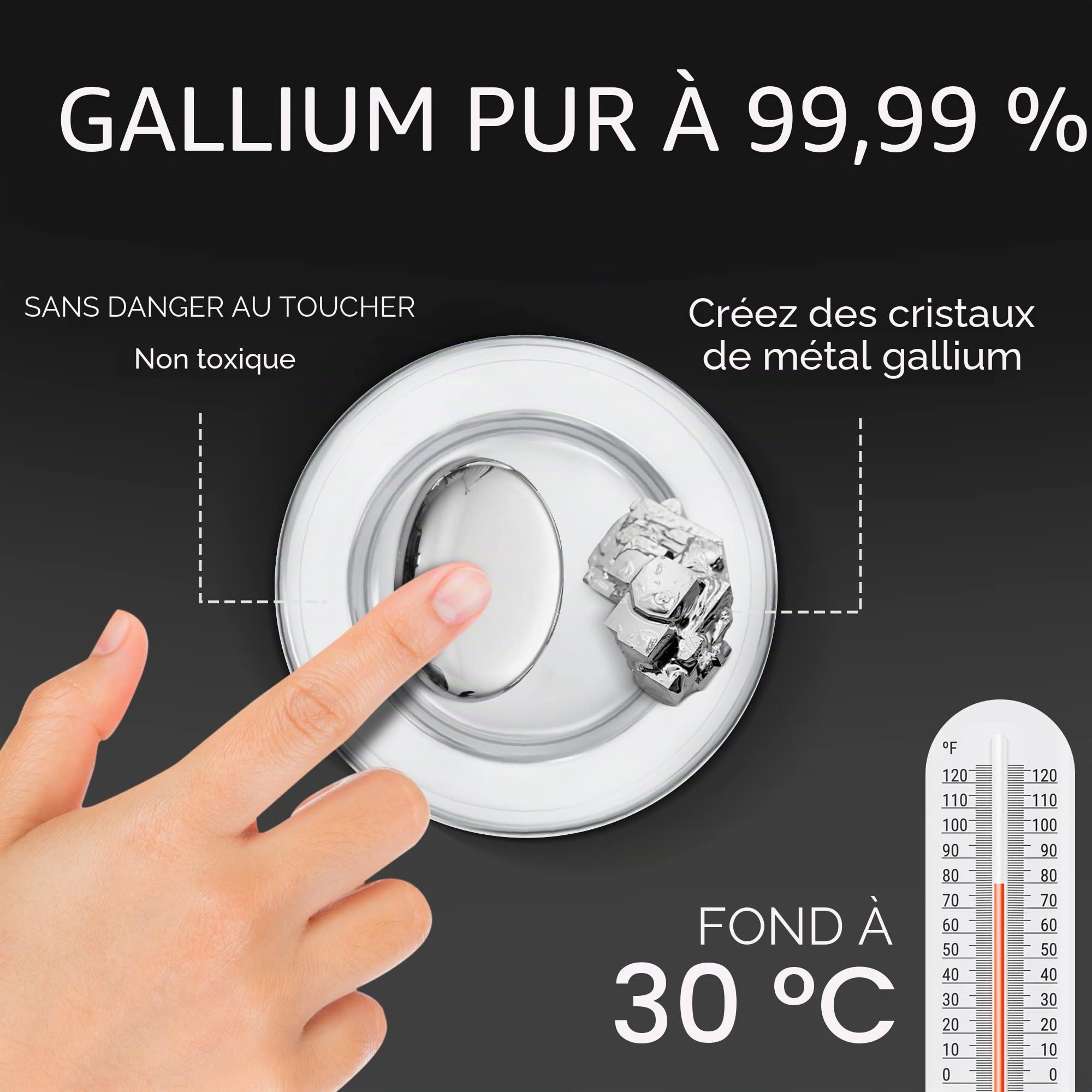 Gallium Metal 50 grammes, 99,99% pur gallium fusion - 50 g flacon