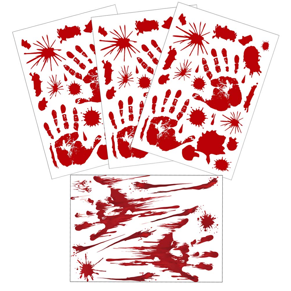 Horror Bloody Footprints Handprints Floor Clings Halloween Window ...