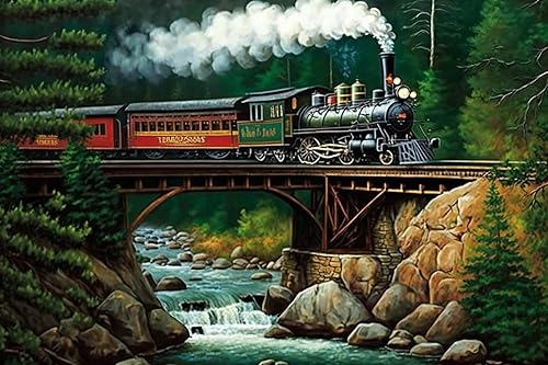 Rompecabezas de 1000 piezas de tren de vapor del valle, paisaje de la corriente del bosque, rompecabezas de madera para adultos y niños,