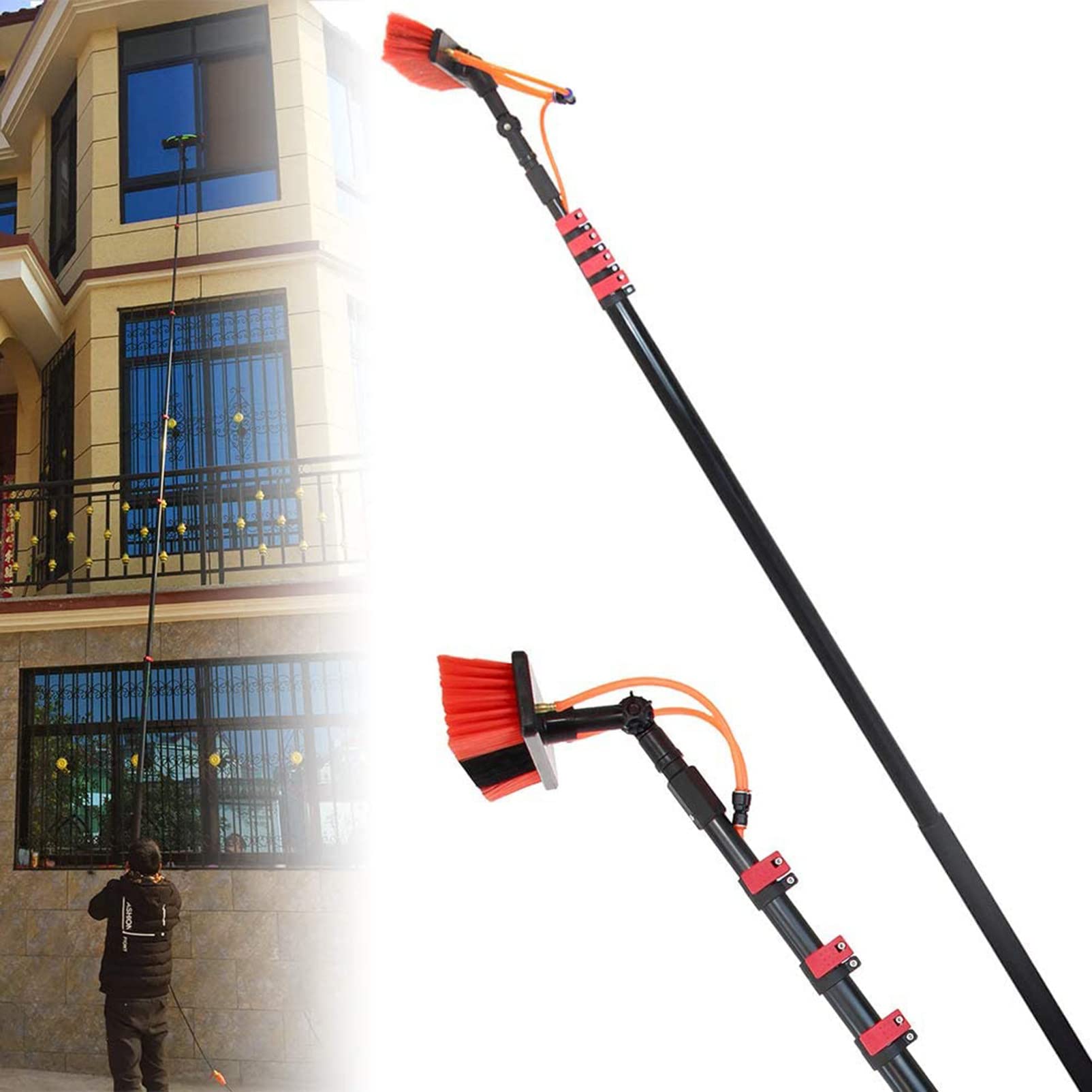 Aioneer Water Fed Pole Kit, Water Fed Telescopic Brush, Window Cleaning Pole Rinse Bar Brush Cleaning Photovoltaic And Solar Panels,24Ft/7.2M-18FT/5.4M
