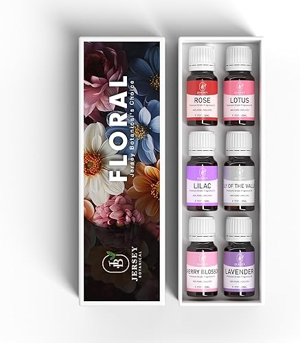 Miniatura 3 de Set de regalo floral 6 aceites aromáticos de 0.3 fl oz para velas, jabón, limo, difusores de aceites esenciales  rosa, loto, lila, lirio del valle,