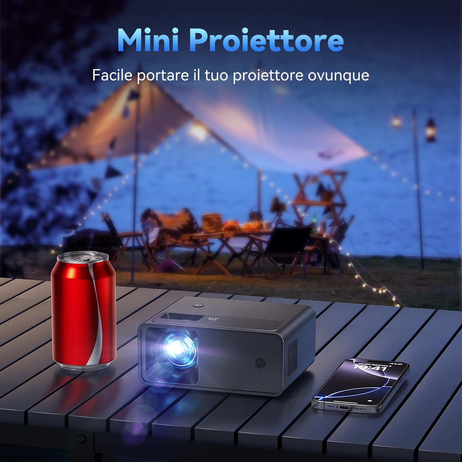 Proiettore 13000 Lumens Full HD 1080P, 2025 Upgraded Einyoumily 4K Mini Proiettore Portatile, Videoproiettore Home Theatre 130", Compatibile con iOS/Android/TV Stick/HDMI/USB(14 * 11 * 6cm)