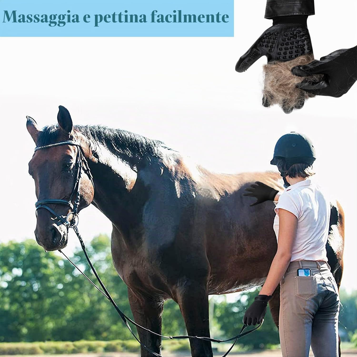 Guanti per la toelettatura del cane, spazzola multifunzionale per il massaggio del cavallo, in gomma traspirante, guanto per rimuovere i peli degli animali domestici, guanti per spargimento