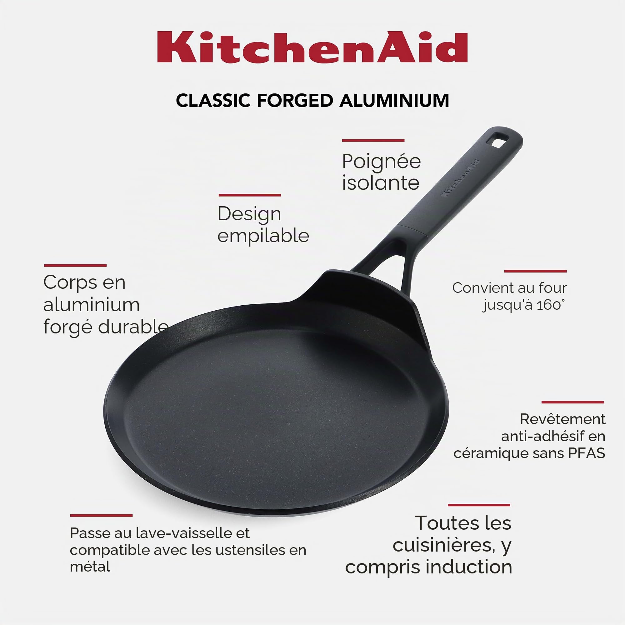 KitchenAid Poêle à crêpes, Noir, 24 cm