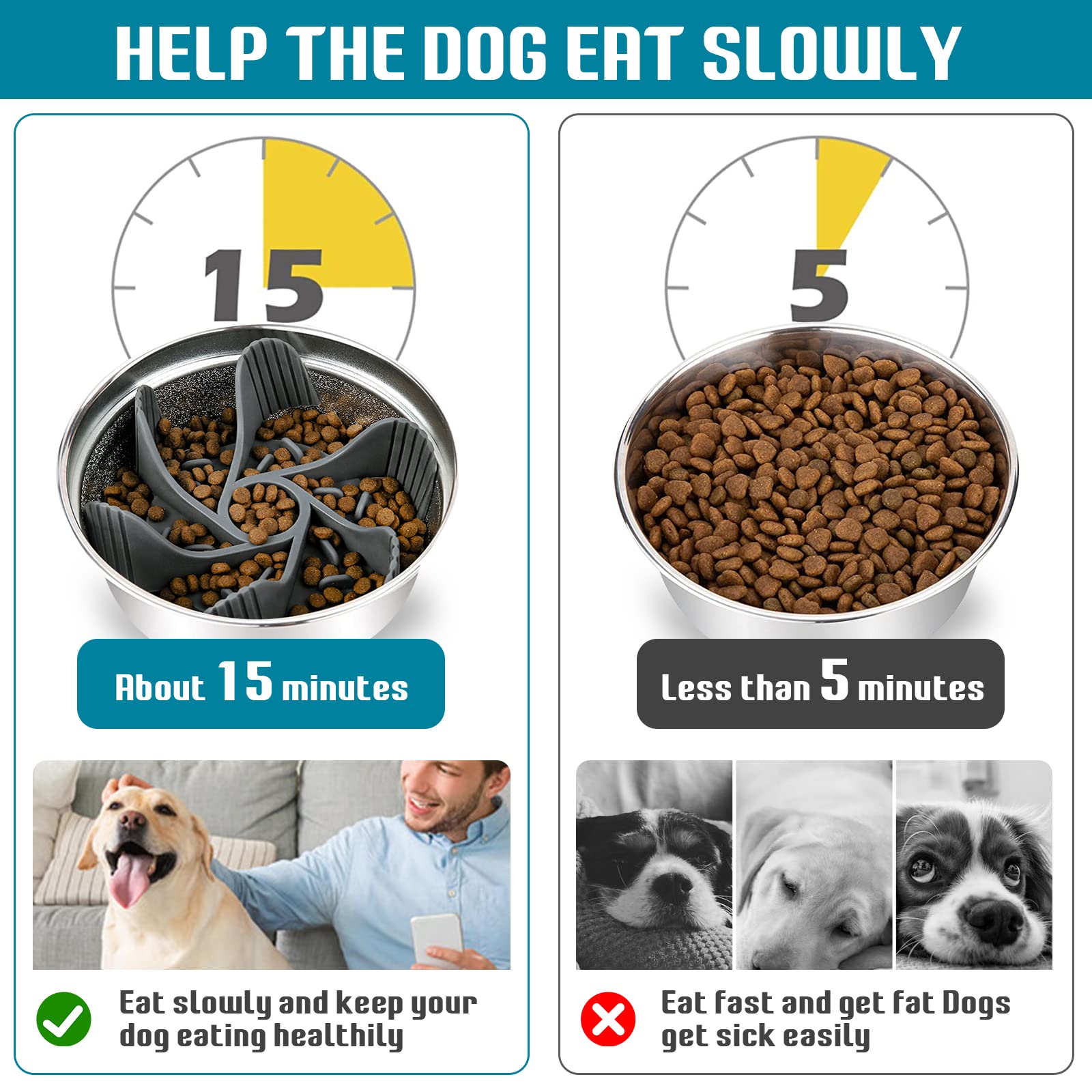 Paquete de 2 cuencos de alimentador lento para perros, comedero lento para perros con 18 ventosas, inserto de alimentador lento cortable para la mayoría de cuencos para perros o platos para perros