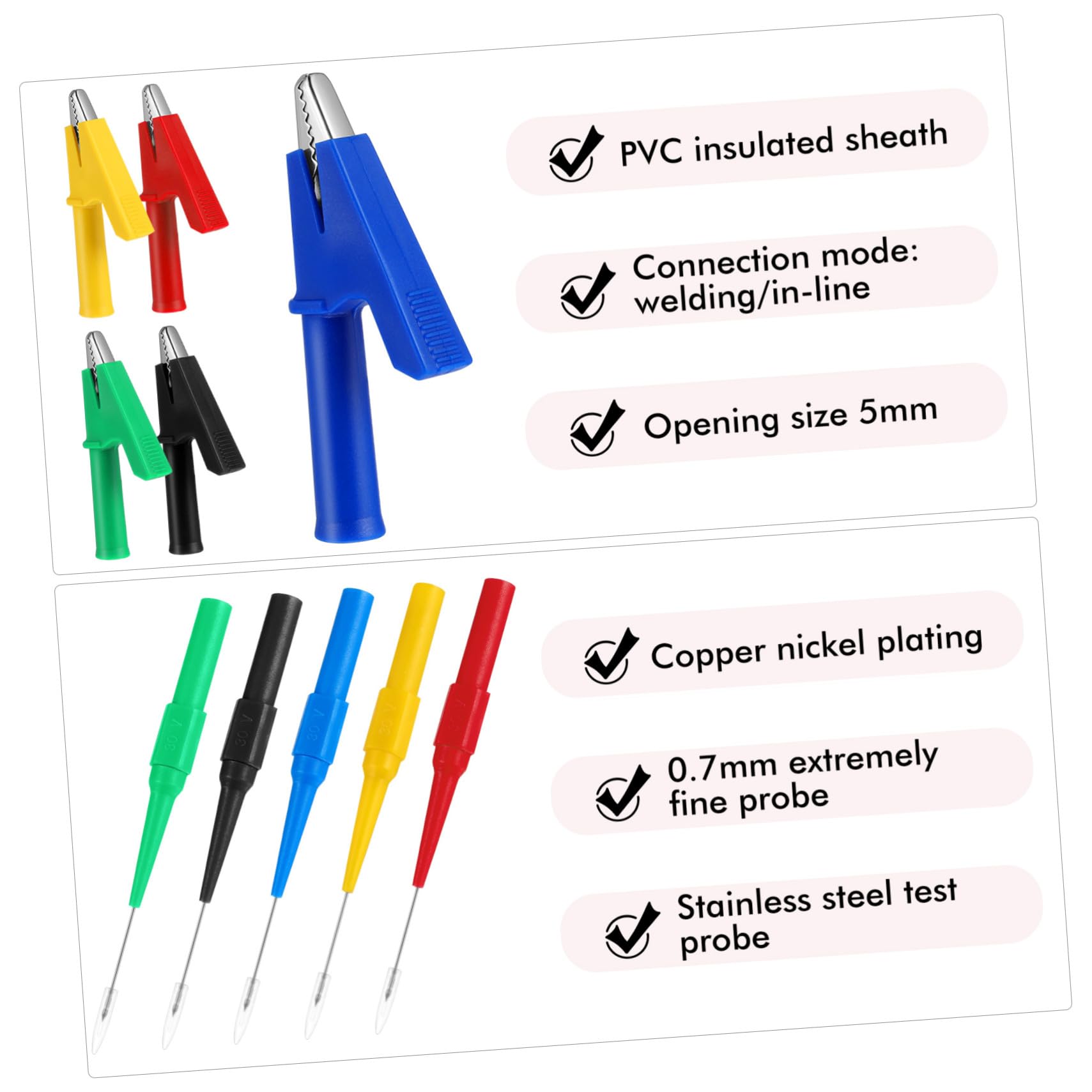Kit e Prestazioni Elettromeccaniche per Test Elettrici Puntali per Tester con Clip Coccodrillo e Sonde di Test Set in Rame e Pvc con Connessione Banana Standard per Multimetro