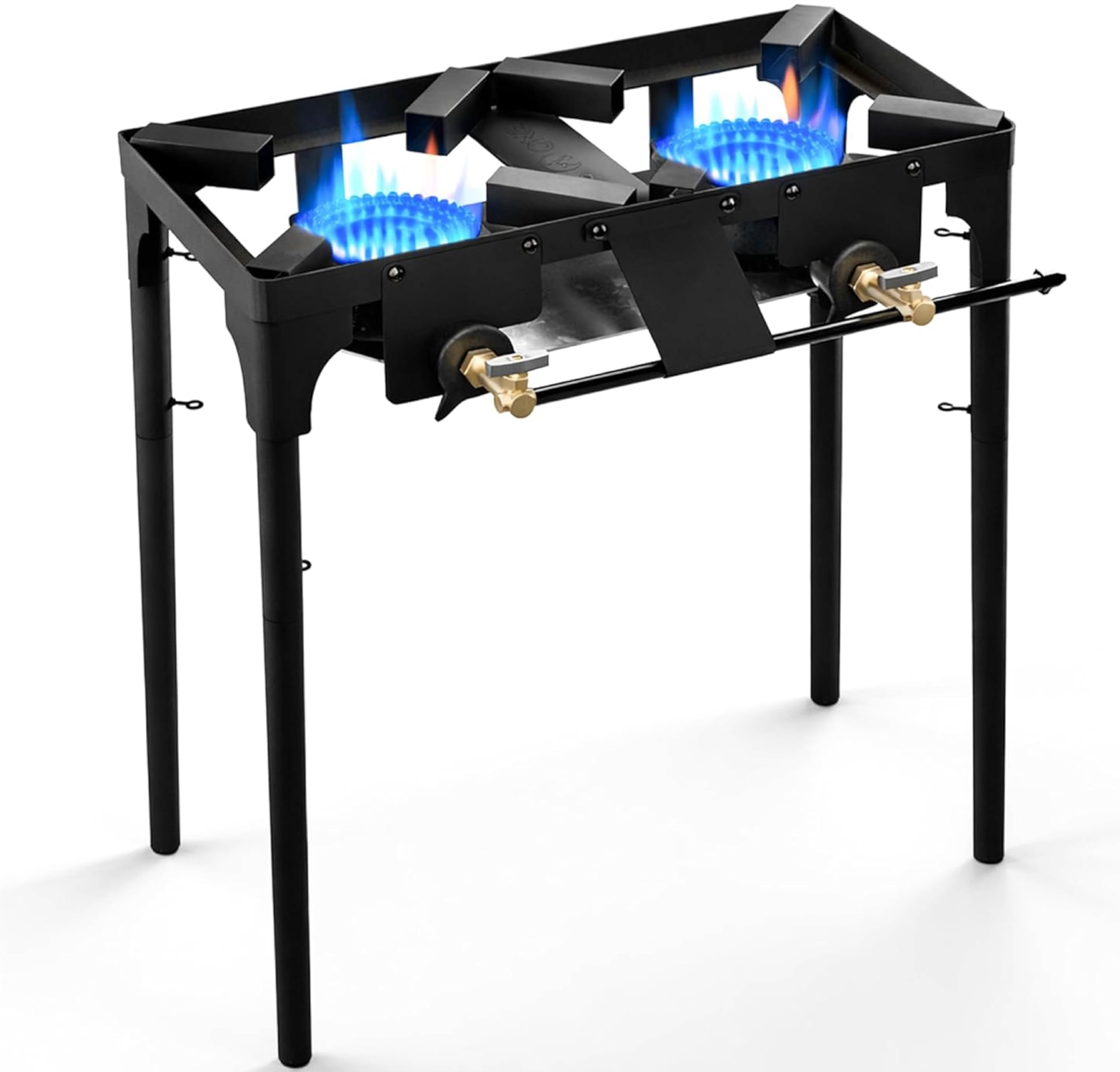 GasOne Double Propane Burner with Adjustable Height 4-Tier Removable Legs for Outdoor Cooking – High Pressure Camping Accessories Camp Stove – Cast Iron Portable Stove Top - Patent Pending