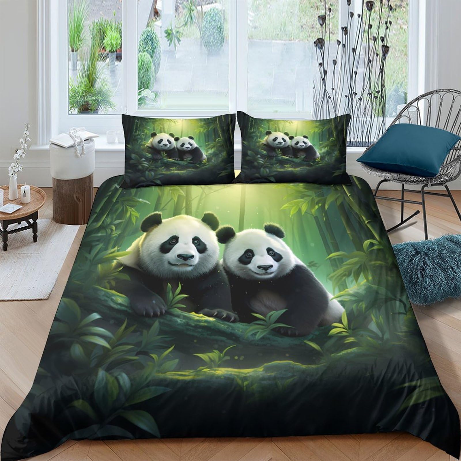 Ctjqhvkz Style-6 3D Printed Panda Forest Fitted Sheet Microfiber Soft Green Nature Bed Cover Bedroom Mattress Decor Single（135X200cm）