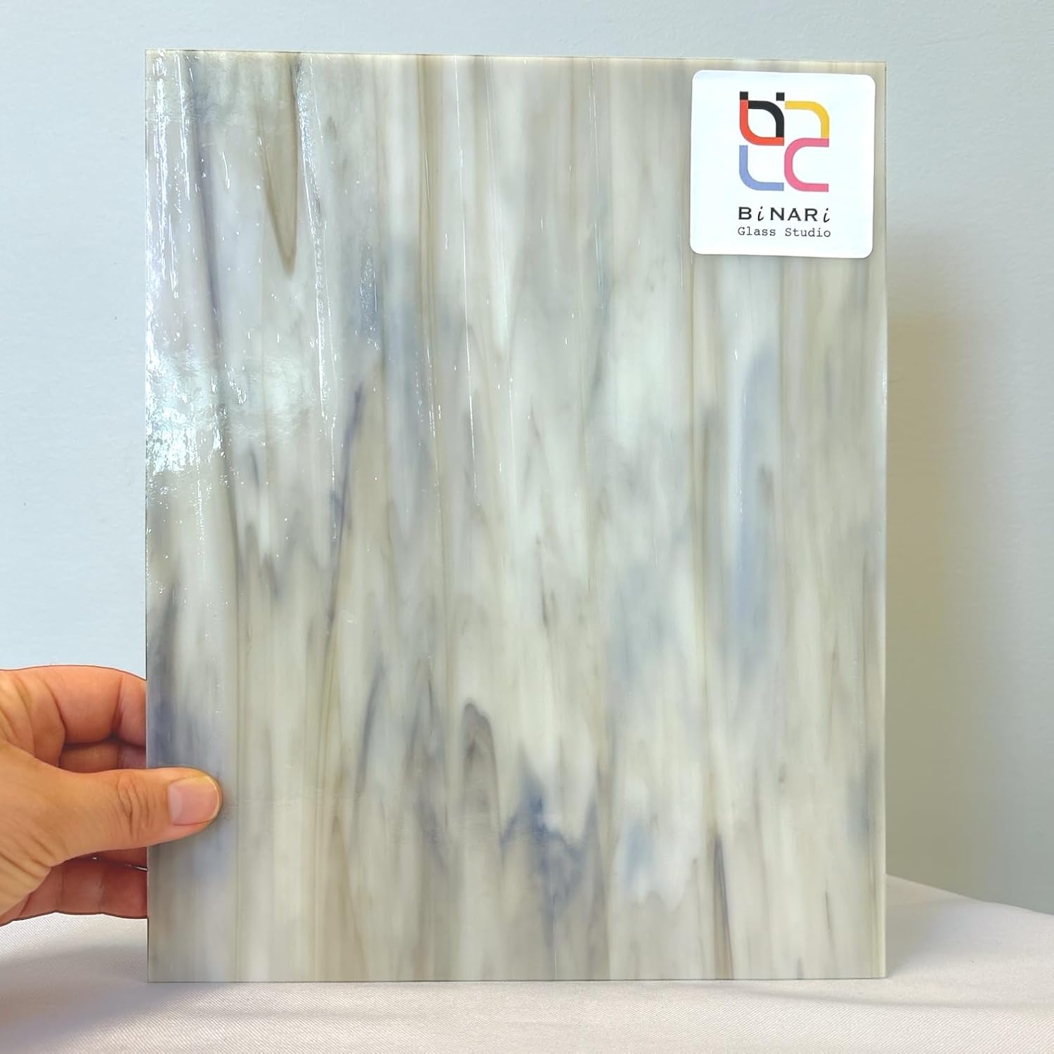 BiNARi Glass Studio 8" X 12" Medium Grey-Brown, White Opal Wissmach Stained Glass Sheet - (1 Sheet)