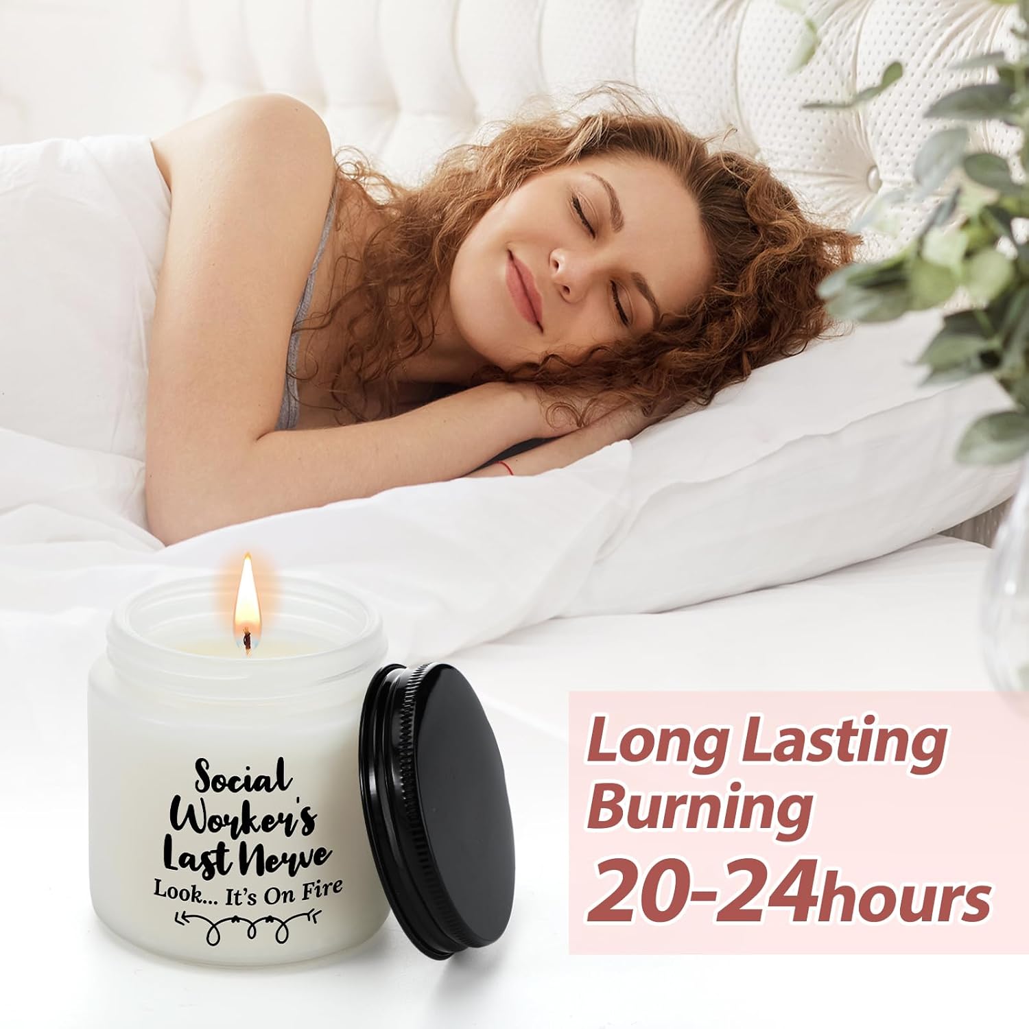 Skylety 9 Pcs Social Worker Gift Set for Women Trapezoid Grocery Canvas Tote Bags with Handle Glass Jar Tumbler Scented Candle Badge Reel Socks Novelty Appreciation Gift - Image 5