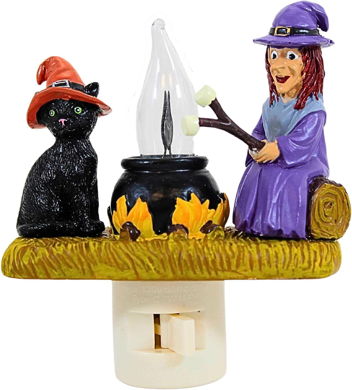 Roman 4.2 Inch H Campfire Nightlight, Cat and Witch, Swivel Plug Flicker