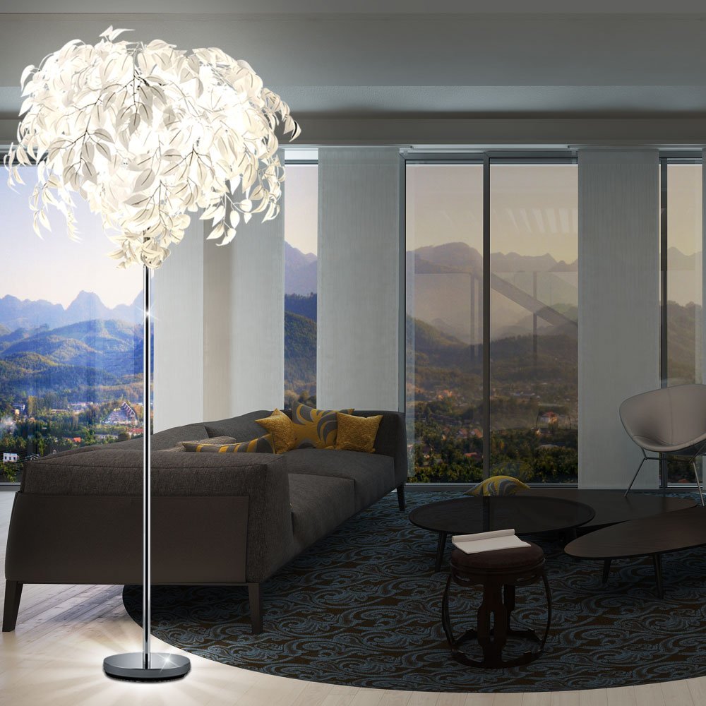 RL LIVE YOUR LIGHT Reality Leuchten Stehleuchte Leavy R40463001, Metall Nickel matt, Schirm Kunststoff weiß, 70 x 70 x 180 cm